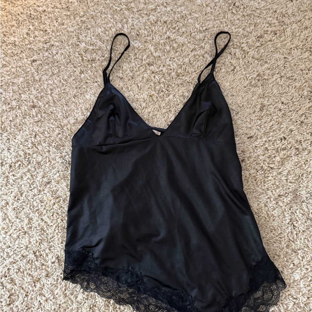 Kimchi Blue Black Satin Lace Trim Camisole